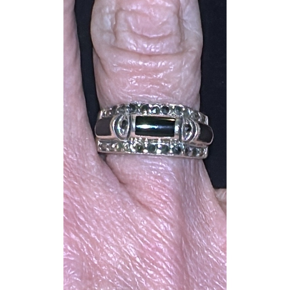 Signed NF Sterling Silver Onyx Marcasite Vintage Ring 8 Estate
